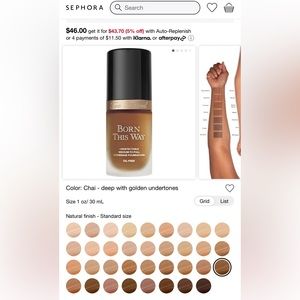 Too Faced Born This Way Natural Finish Longwear Liquid Foundation color: Chai